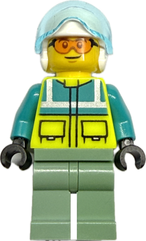 LEGO City Rettungshubschrauber Pilot Minifigur mit Helm und Warnweste Vorderansicht