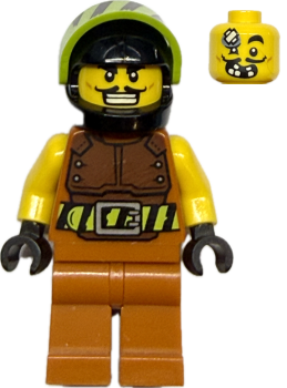 Preview: LEGO City Rennfahrer Minifigur mit Helm und Schutzweste Vorderansicht