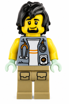 LEGO® City Jungle Explorer Minifigur mit grauer Expeditionsjacke, beiger Hose und schwarzen Haaren