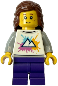LEGO City Mädchen Minifigur mit weißem Sweatshirt und lila Hose