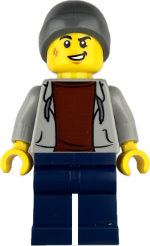 LEGO Junge Minifigur mit grauem Hoodie und schwarzer Mütze