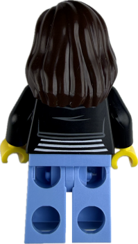 Preview: LEGO Minifigur Frau mit langen braunen Haaren und hellblauer Hose Rückseite