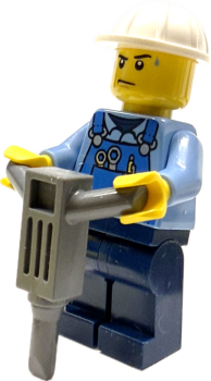 LEGO Minifigur Bauarbeiter mit blauer Latzhose Seite