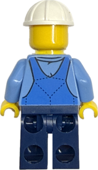 Preview: LEGO Minifigur Bauarbeiter mit blauer Latzhose Rückansicht