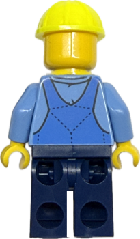 Preview: LEGO Minifigur Bauarbeiter mit blauer Latzhose Rückansicht