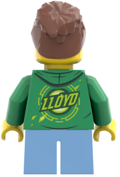 Preview: LEGO Minifigur Mädchen mit grünem Hoodie und Logo auf der Rückseite