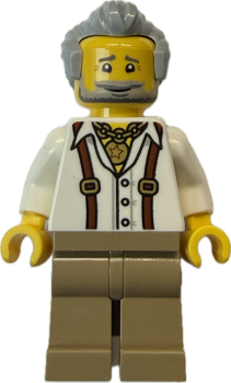 LEGO City Opa Minifigur mit Hosenträgern und grauen Haaren