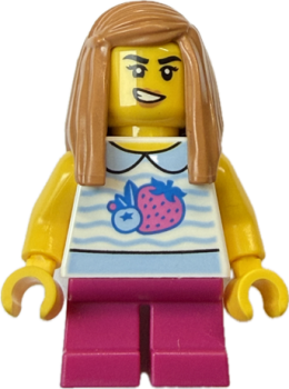 LEGO City Mädchen Minifigur mit Erdbeer Shirt und langen Haaren