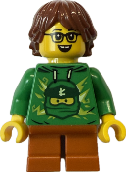 LEGO City Junge Minifigur mit grünem Hoodie und Brille