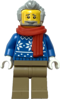 LEGO City Opa Minifigur mit blauem Winterpullover Vorderseite
