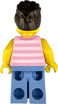 Preview: Rückseite der LEGO Mädchen Minifigur mit rosa gestreiftem Shirt