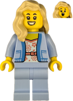 Preview: LEGO Frau Minifigur mit Blumenbluse und blonden Haaren
