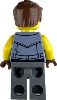 Preview: LEGO Minifigur Mann mit braunen Haaren und grauer Lederweste Rückseite