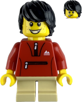 Preview: LEGO Minifigur Junge mit roter Jacke und Sommersprossen vorne