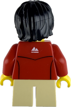 Preview: LEGO Minifigur Junge mit schwarzer Frisur und roter Outdoor-Jacke Rückseite