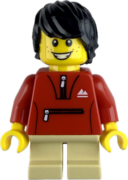 LEGO Minifigur Junge mit roter Jacke und Sommersprossen vorne
