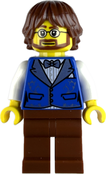 LEGO Minifigur Herr mit Brille, Vollbart und blauer Weste vorne