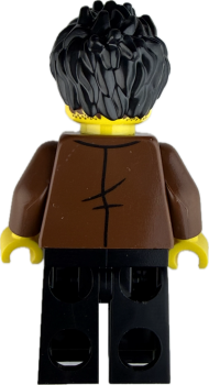 Preview: LEGO Minifigur Ermittler mit brauner Jacke und schwarzen Haaren Rückseite