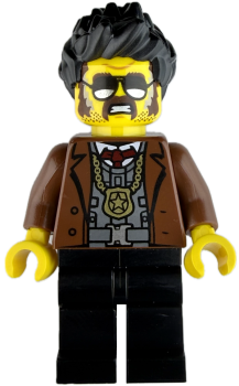 LEGO Minifigur Polizist in Zivil mit Sonnenbrille und Sheriff-Stern vorne