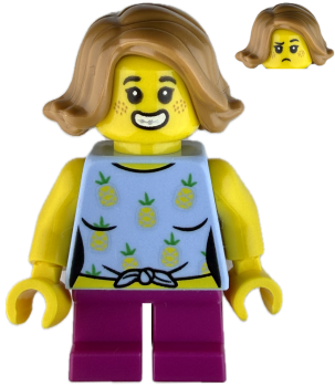 Preview: LEGO Minifigur Mädchen mit Ananas Shirt und pinker Hose vorne