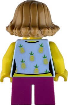 Preview: LEGO Minifigur Mädchen mit hellbraunen Haaren und Sommer Outfit Rückseite