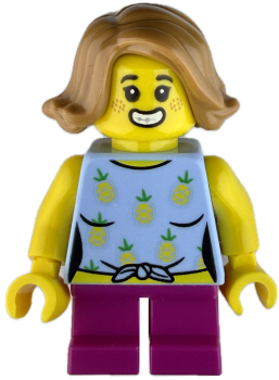 LEGO Minifigur Mädchen mit Ananas Shirt und pinker Hose vorne