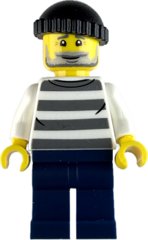 LEGO Minifigur Dieb mit gestreiftem Shirt und Mütze vorne