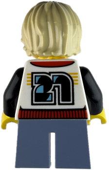 Preview: LEGO Minifigur Junge mit blonden Haaren und Jacke Rückseite