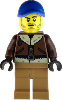 LEGO Minifigur Mann mit Winterjacke und blauer Cap vorne