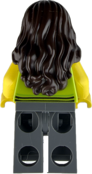 Preview: LEGO Minifigur Frau mit grünem Hoodie und langen dunklen Haaren hinten