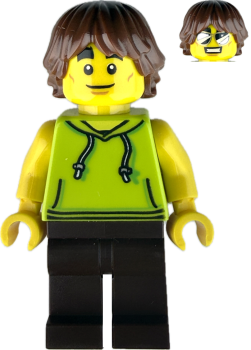 Preview: Alternativtext Bild 1 Junge LEGO Minifigur mit grünem Hoodie und braunen Haaren Vorderseite