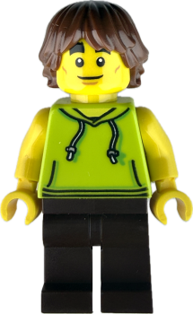 Alternativtext Bild 1 Junge LEGO Minifigur mit grünem Hoodie und braunen Haaren Vorderseite