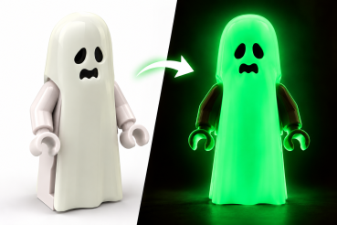 Preview: LEGO® Geist twn529 – Vergleich normal und grün leuchtend im Dunkeln
