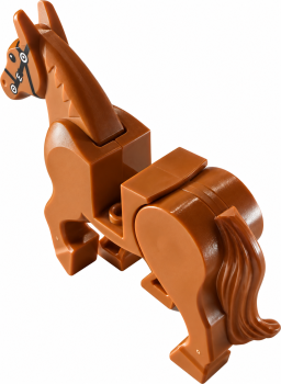 Preview: LEGO® Pferd in Dark Orange mit schwarzem Zaumzeug, Mähne und Schweif – Ansicht von hinten
