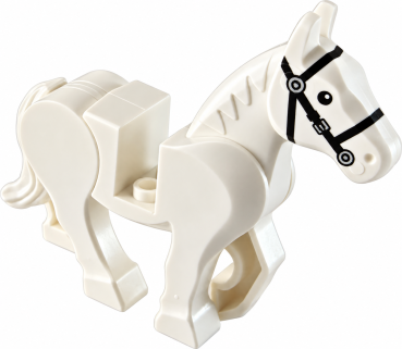 LEGO® Pferd in Weiß mit schwarzem Zaumzeug – Vorder- und Seitenansicht