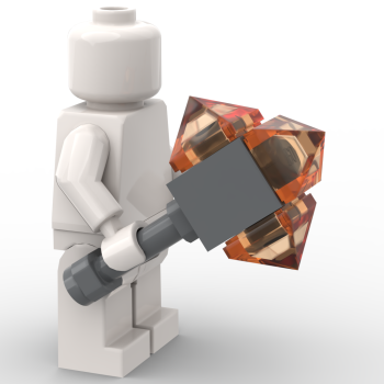 Preview: LEGO® Minifigur mit dunkelgrauem Kristallhammer und orangefarbenen Kristallen