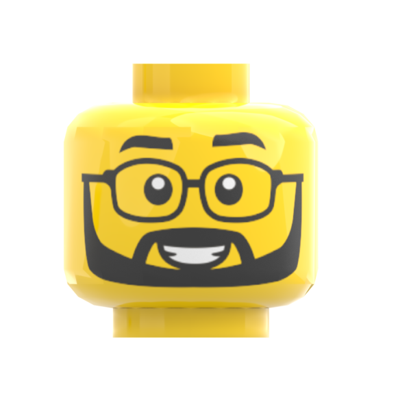 LEGO® Kopf freundlich lächelnd mit schwarzer Brille und Vollbart