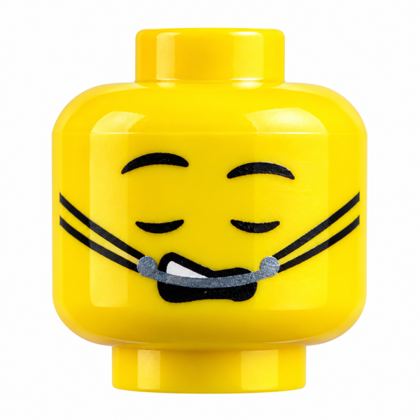 LEGO® Minifiguren-Kopf gelb mit geschlossenen Augen, geöffnetem Mund und Schnurrhaaren
