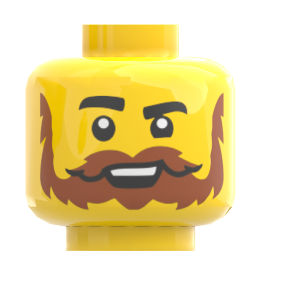 LEGO® Kopf für Minifiguren fröhlich lächelnd mit braunem Vollbart und Schnurrbart