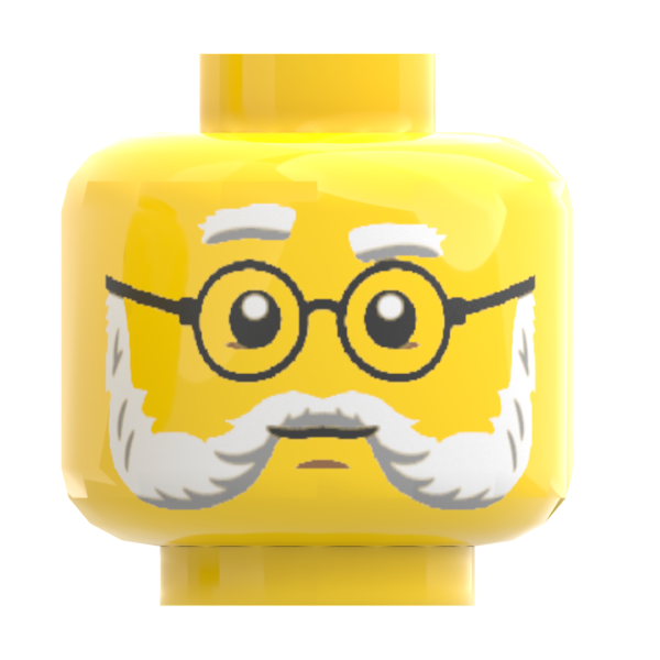 LEGO® Kopf Doppelgesicht älterer Mann mit weißem Bart & Brille – ernst
