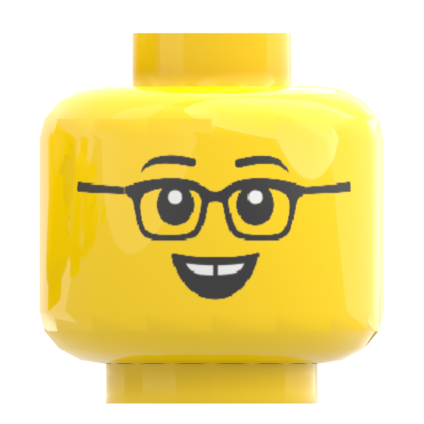 LEGO® Kopf mit Brille – fröhlich lächelnd