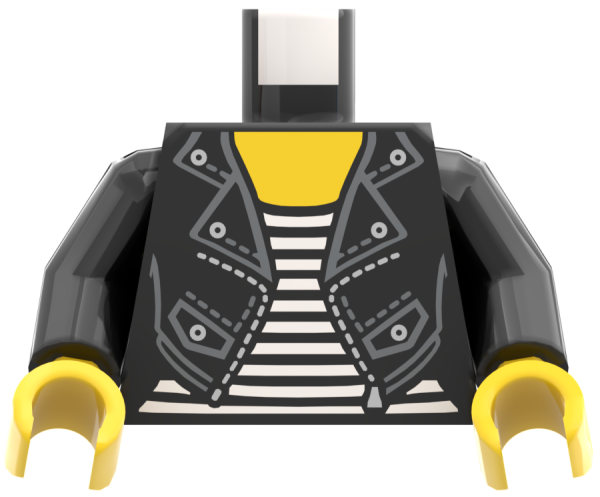LEGO® Minifiguren Torso mit schwarzer Lederjacke und gestreiftem Shirt vorn