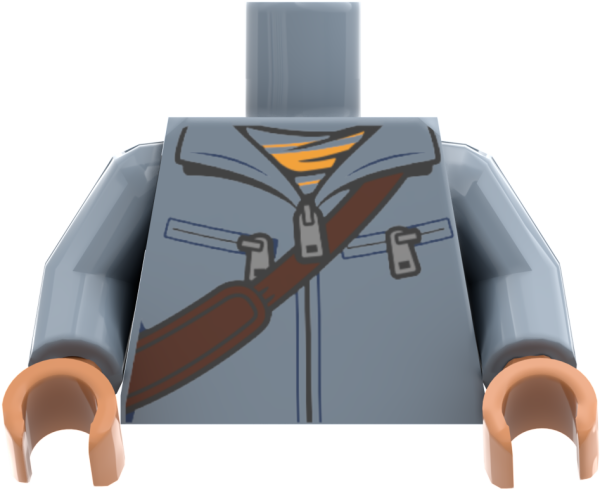LEGO® Minifiguren Torso mit hellblauer Jacke und diagonaler Umhängetasche vorn