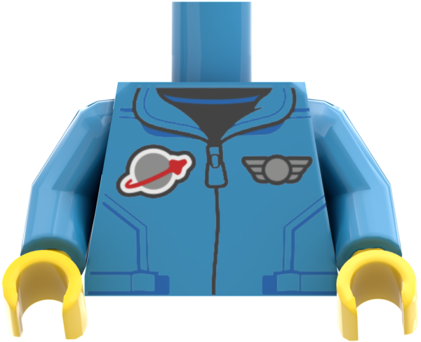 LEGO® Minifiguren Torso mit blauer Space-Jacke, Reißverschluss und Weltraum-Abzeichen vorn
