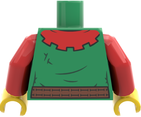 LEGO® Forestman Minifiguren Torso mit grünem Hemd, rotem Kragen und Gürtel hinten