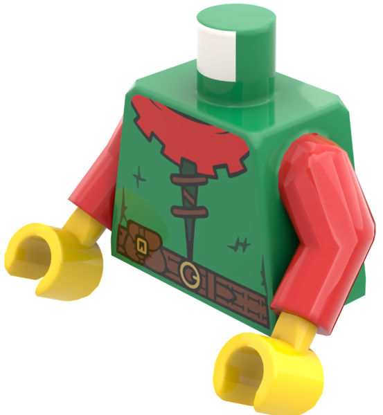 LEGO® Forestman Minifiguren Torso mit grünem Hemd, rotem Kragen und Gürtel ISO