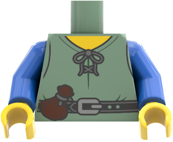 LEGO® Minifiguren Torso mit hellgrünem Schnürhemd, Gürtel und Beutel vorn