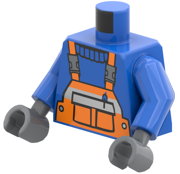 LEGO® Minifiguren Torso mit orangefarbener Latzhose und blauem Pullover ISO