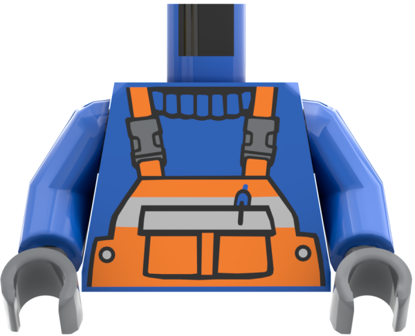 LEGO® Minifiguren Torso mit orangefarbener Latzhose und blauem Pullover vorn