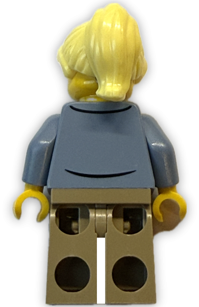 LEGO Minifigur Frau mit hellblauer Jacke und blonden Haaren Rückansicht